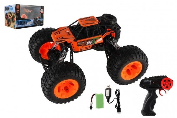 Auto RC Off-Road terénní 2,4GHz plast 32cm dobíjecí pack+baterie oranžové v krabici 38x23x26cm