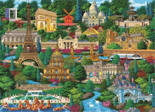 Dřevěné puzzle Slavná místa Francie 1000 dílků