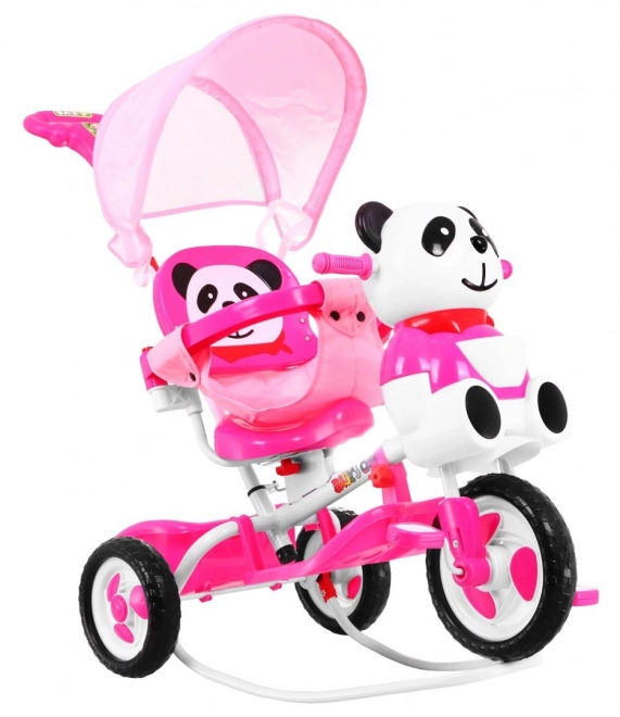 Dětské tříkolové kolo Panda Pink + zvuky + stříška + zábrana + opěrka nohou + rukojeť + ližiny + úložný prostor