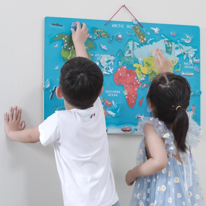 Viga 2v1 vzdělávací tabule s magnetickou mapou světa Montessori