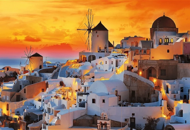 Puzzle romantický západ slunce Santorini 1500 dílků