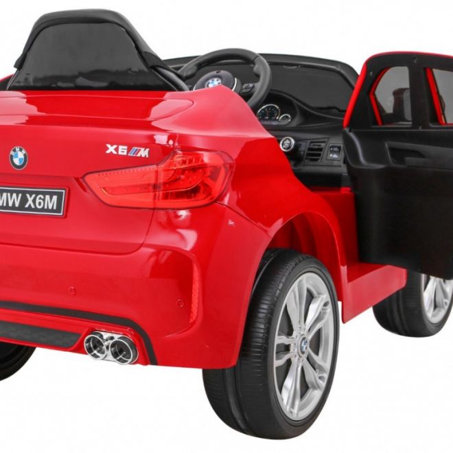 Dětské elektrické autíčko BMW X6M lakované na červeno + dálkové ovládání + EVA + pomalý start + audio + LED dioda