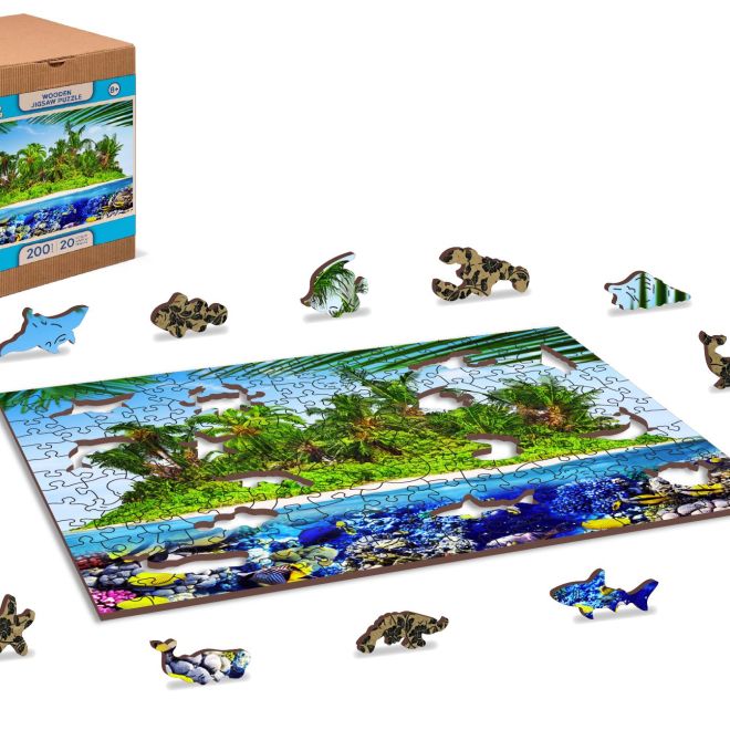 WOODEN CITY Dřevěné puzzle Exotický ostrov pokladů 2v1, 200 dílků EKO