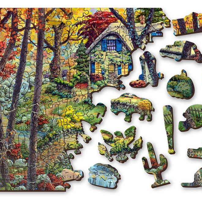 Wooden City Dřevěné puzzle Chata v lese 2v1, 200 dílků EKO