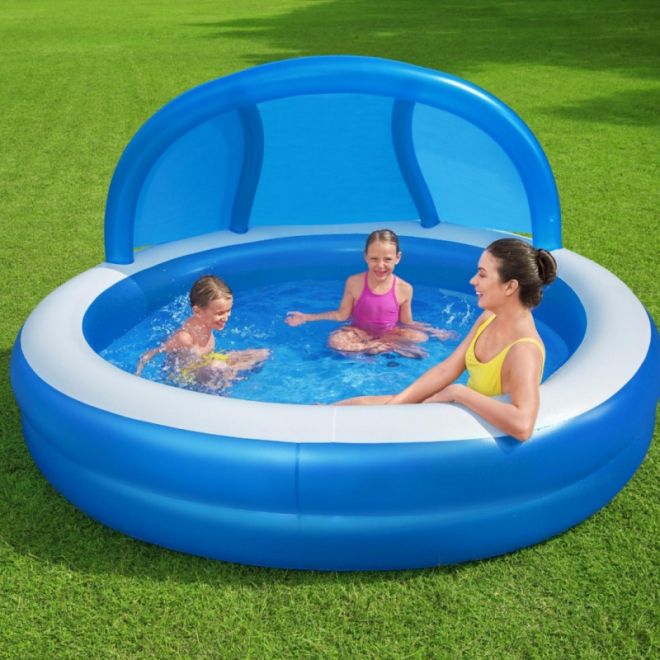 BESTWAY Rodinný nafukovací bazén se stříškou 241x140 cm + opravná záplata
