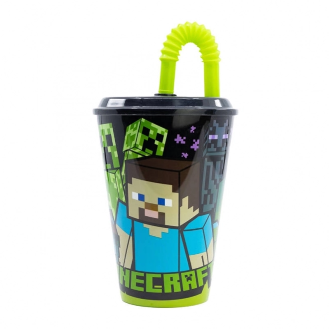 Hrnek na vodu s brčkem pro děti STOR 40430 430 ml Minecraft (černý)