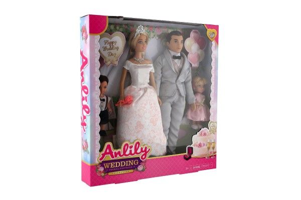Panenka nevěsta a ženich Anlily plast 28cm s rodinou v krabici 30x32x5cm