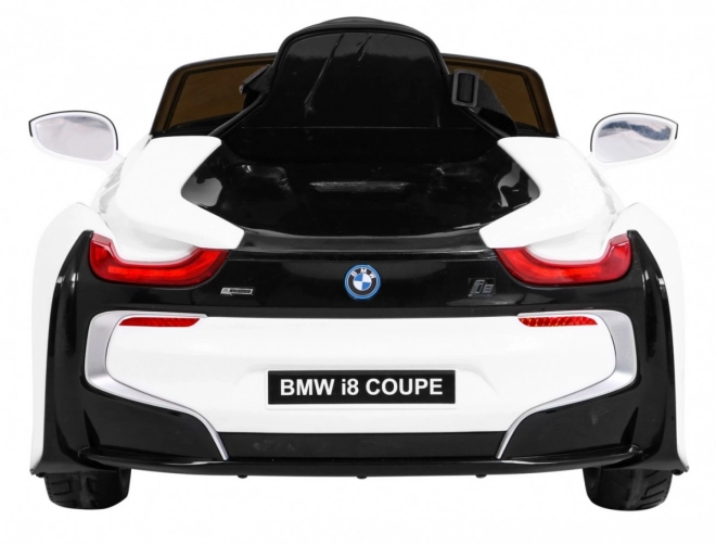 BMW I8 Lift Battery Car White + dálkové ovládání + pomalý start + 3bodové pásy + MP3 USB + LED dioda