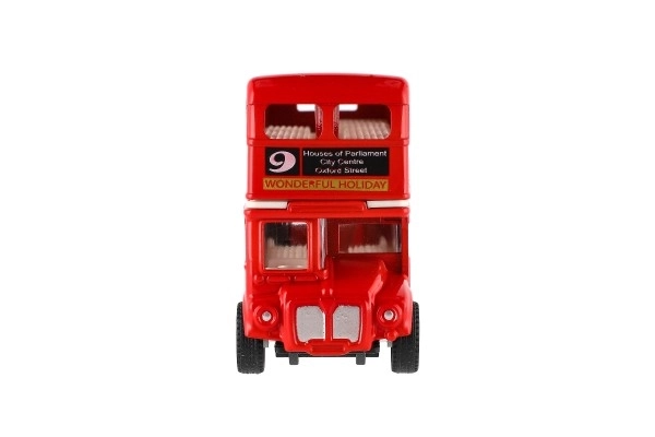 Autobus "Londýn" červený patrový kov/plast 12cm na zpětné natažení v krabičce 17x13,5x6cm