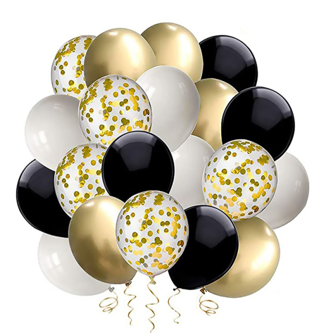 Sada zlatých a černých balónků - 50 kusů