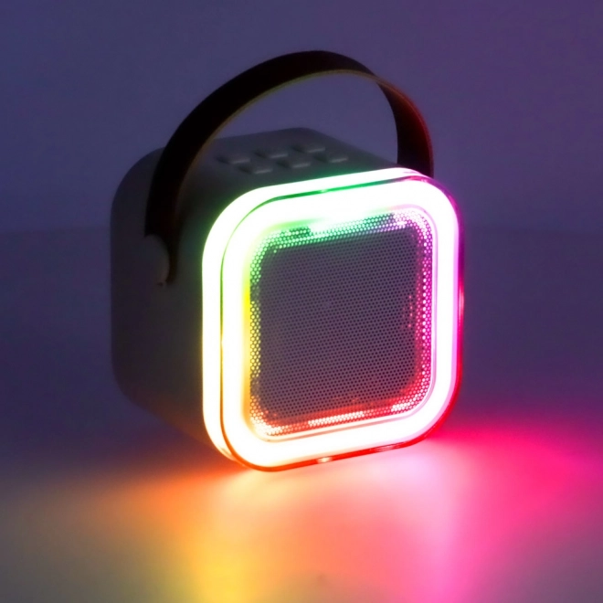 Karaoke set 2 mikrofony + přenosný reproduktor BLUETOOTH USB LED béžová barva