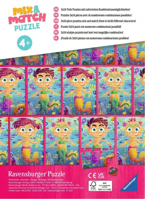 RAVENSBURGER Puzzle Mix&Match: Mořské panny a mořské příšery 3x24 dílků