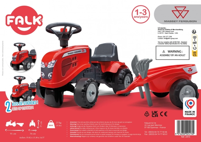 Odstrkovadlo traktor Massey Ferguson červené s volantem a va