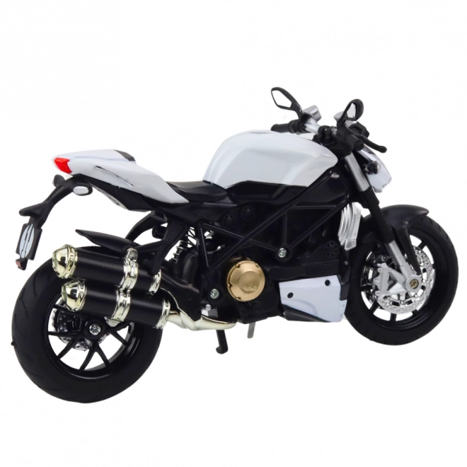 Kovový sportovní motocykl bílý 1:12 s efekty