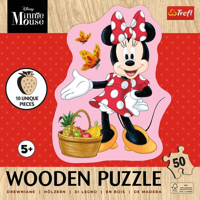 TREFL Dřevěné obrysové puzzle Šťastná Minnie 50 dílků