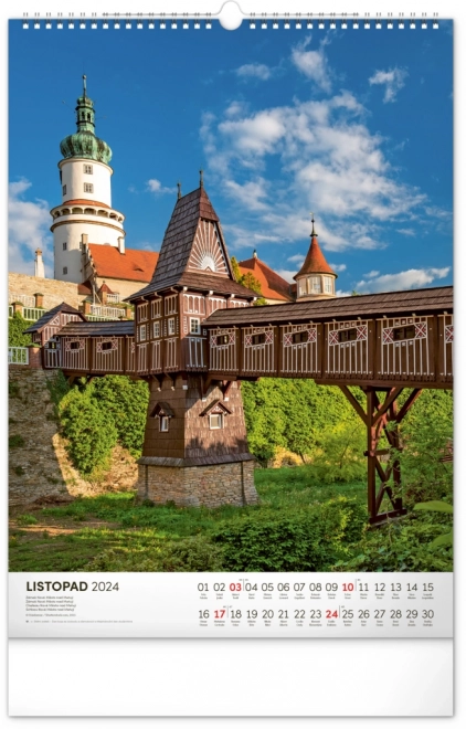Nástěnný kalendář Hrady a zámky 2024, 33 × 46 cm