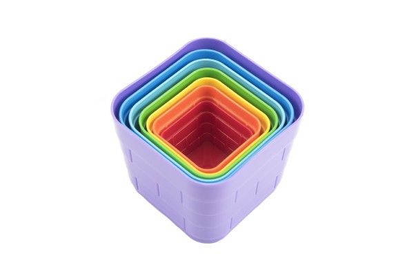 Kubus pyramida skládanka plast hranatá barevná 7ks v sáčku 12m+