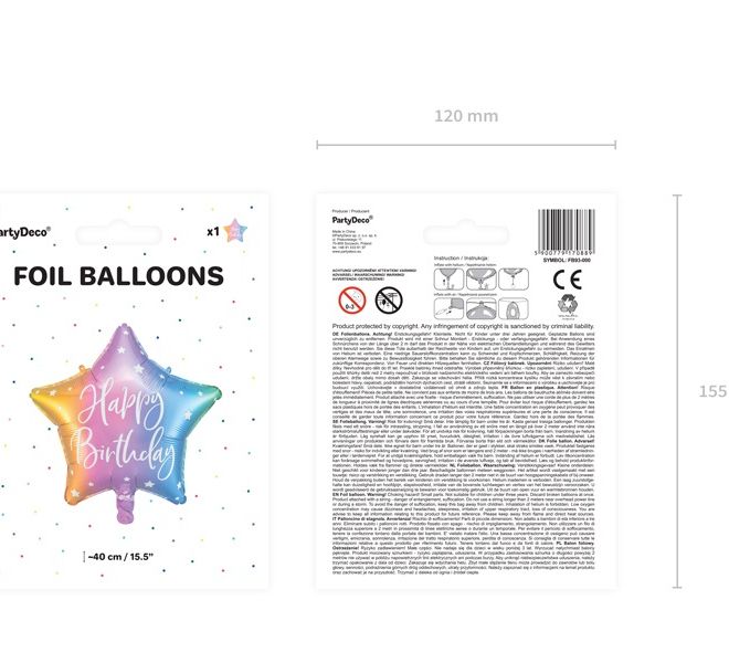 Fóliový barevný balónek s hvězdou Happy Birthday 40 cm