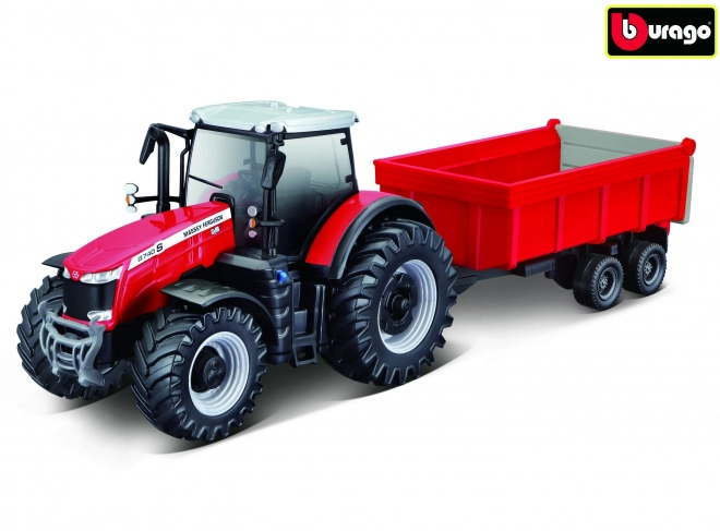 Kovový traktor Massey Ferguson s přívěsem ve velikosti 1:50