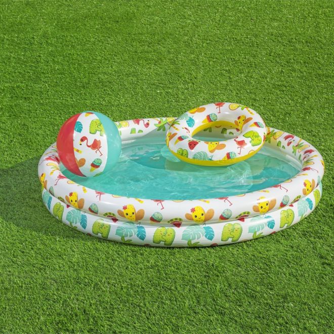 BESTWAY nafukovací dětský bazén 3 v 1 122x20cm + plavecký kruh + plážový míč