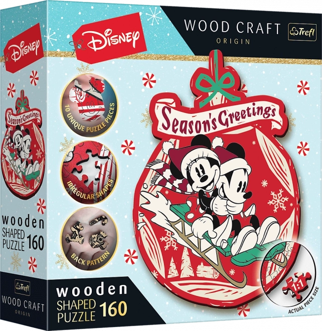 TREFL Wood Craft Origin puzzle Vánoční dobrodružství Mickeyho a Minnie 160 dílků