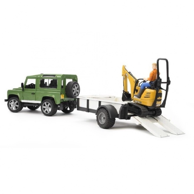 Bruder LAND ROVER + přepravník, mikrobagr JCB