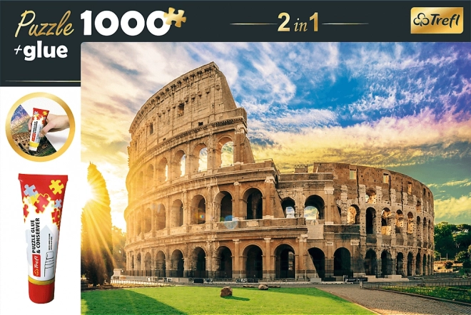 TREFL Sada 2v1 puzzle Amfiteátr Fláviův, Řím, Itálie 1000 dílků s lepidlem