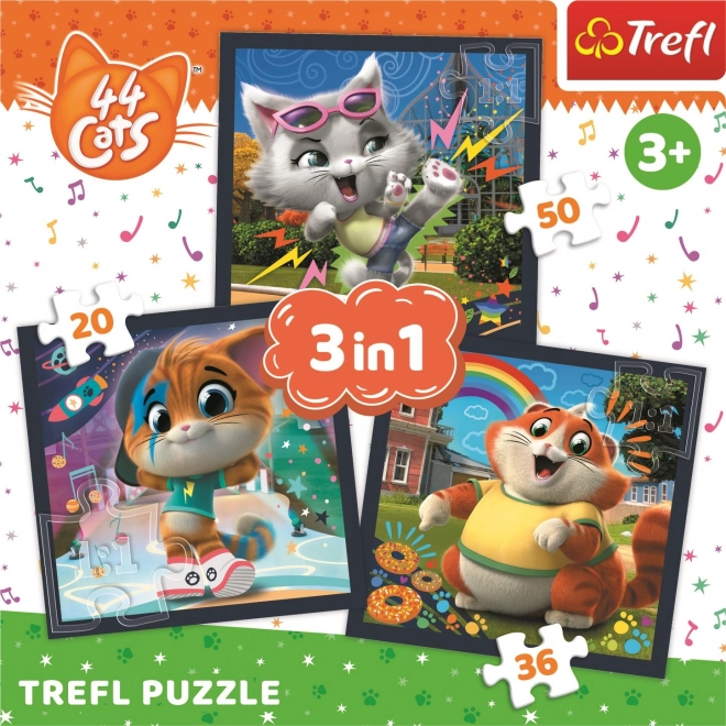 TREFL Puzzle 44 koček: Seznamte se s kočkami 3v1 (20,36,50 dílků)