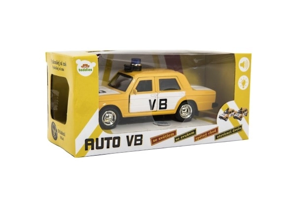 Policejní auto VB kov/plast 12cm na zpětné natažení na baterie se světlem, zvukem v krab. 15x7x7cm