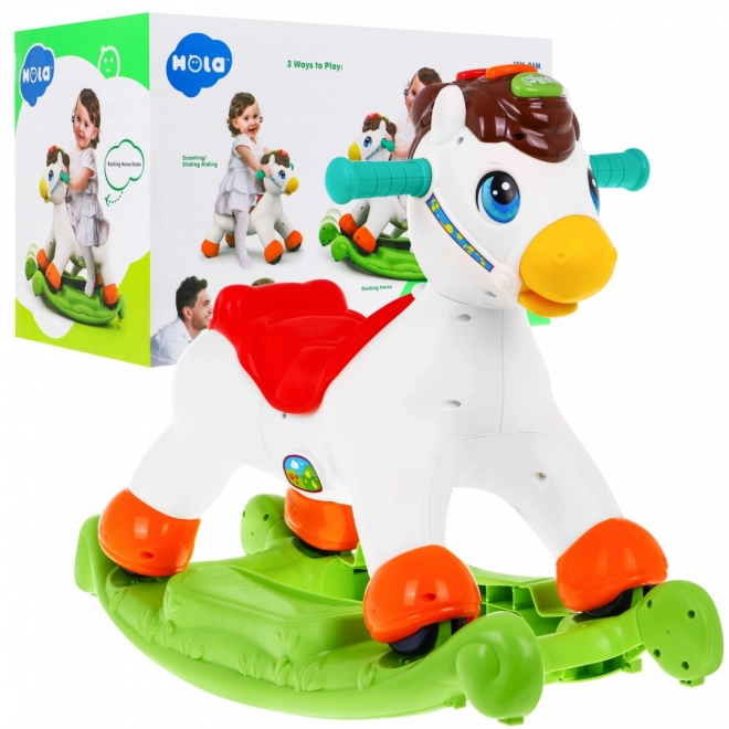 Houpací kůň 2 v 1 pro děti 18m+ Interaktivní funkce + zvuky Světla