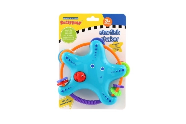 Chrastítko/kousátko/pískátko mořská hvězdice plast 16cm na kartě 3m+