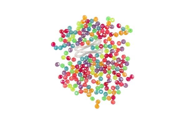 Korálky se šňůrkou plast mix barev v plastové dózičce 3,5x12,5cm