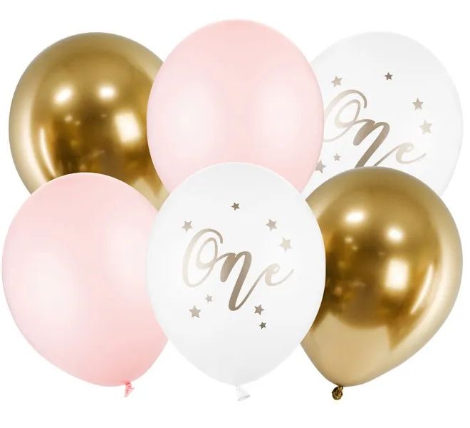 Narozeninové balónky Pastelová bledě růžová bílá zlatá růžová 30 cm - 5 kusů