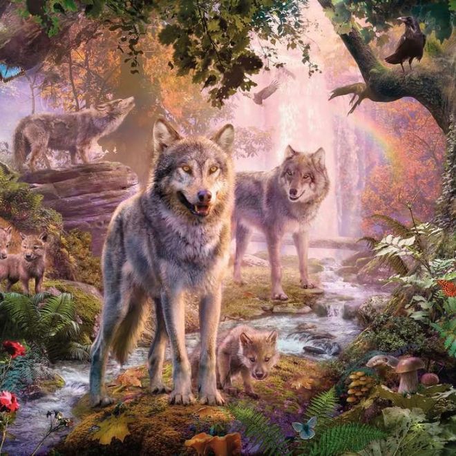 Puzzle 1000 dílků Rodina vlků v létě