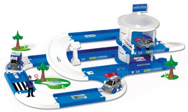 Garáž+dráha Kid Cars 3D Policie plast 3,8m v krabici 59x40x15cm 12m+ Wader