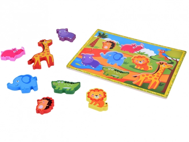 Dřevěné puzzle safari zvířata 7ele match shapes ZA5256