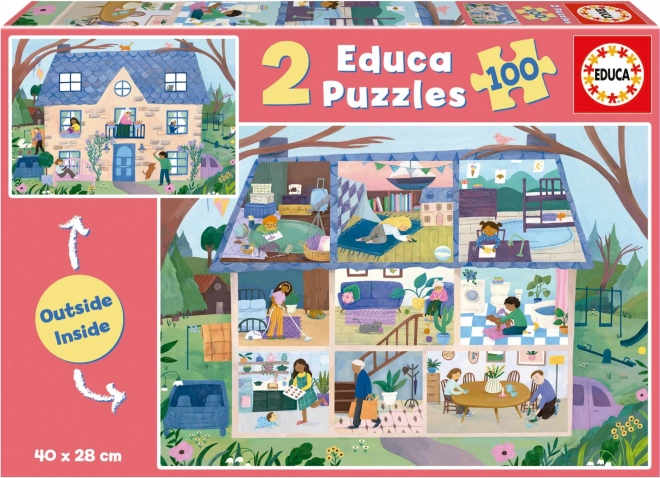 EDUCA Puzzle Outside,Inside Dům 2x100 dílků