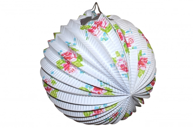 Lampion koule bílá s květy 25 cm