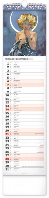 Nástěnný kalendář Alfons Mucha 2025, 12 × 48 cm