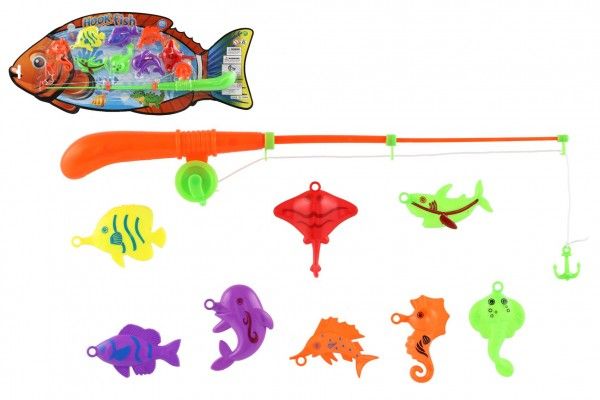 Hra ryby/rybář s prutem 42cm plast 2 barvy na kartě 22x53x4cm