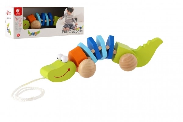 Dřevěný krokodýl se šňůrkou