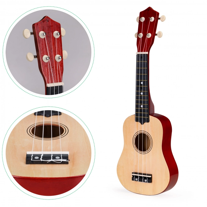 Dětské dřevěné ukulele se 4 nylonovými strunami, hnědé ECOTOYS