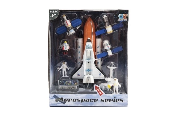 Sada vesmír kov/plast s raketoplánem na baterie se světlem se zvukem v krabici 22x27x12cm