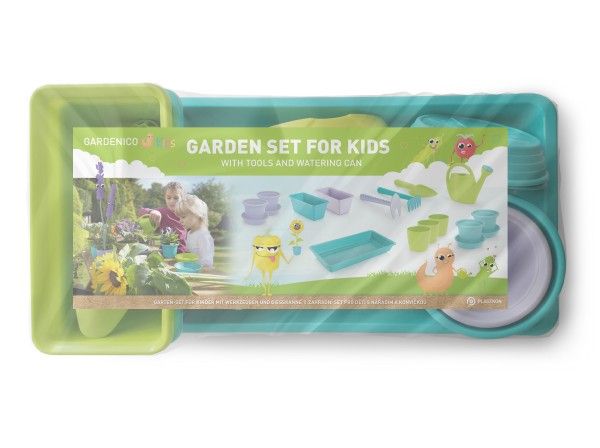 Zahradní set pro děti s nářadím a konvičkou plast ve fólii 40x20x11cm