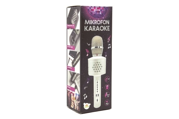 Mikrofon karaoke Bluetooth na baterie s USB kabelem v krabici 10x28x8,5cm – Stříbrný