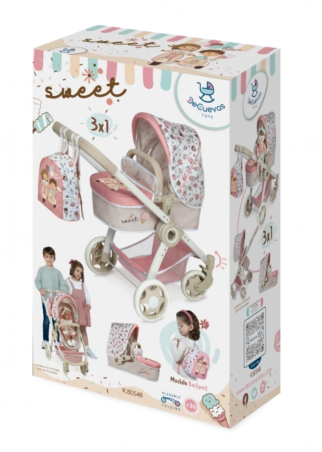 Skládací kočárek s batůžkem pro panenky 3v1 DeCuevas 80548 Sweet 2022 - 70 cm