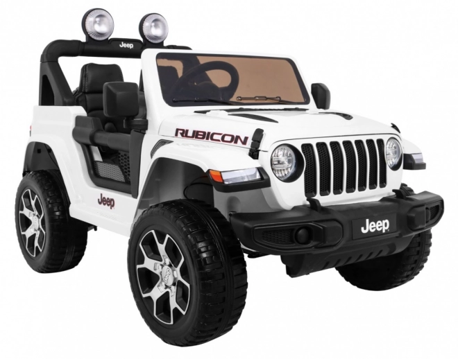 Jeep Wrangler Rubicon baterie pro děti Bílá + dálkové ovládání + rádio MP3 LED + kola EVA