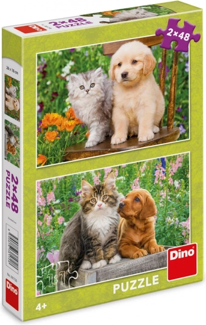 Puzzle Pejsek a kočička na zahradě
