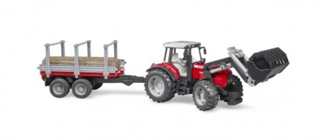 Bruder Traktor Massey Ferguson 7480 s čelním nakladačem a přepravníkem klád