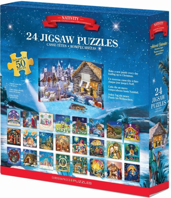 EUROGRAPHICS Puzzle Adventní kalendář: Narození Ježíška 24x50 dílků